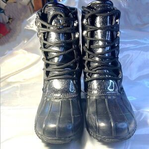 Juicy Couture Women's Black Glitter Talos Ankle Duck Rain Boots - Size 6